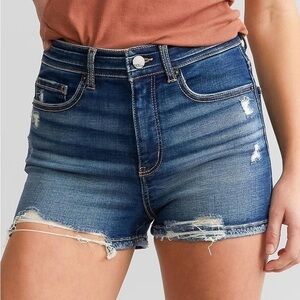 BKE Buckle Blue Parker Stretch High Rise Distressed Fringe Denim Jean Shorts 26